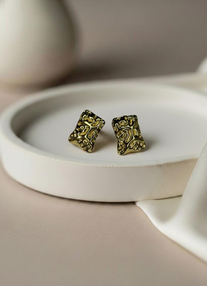 Anti-Tarnish Textured Gold Studs