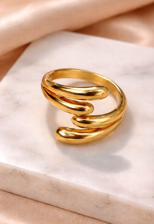 Golden Anti tarnish Wave Trio Ring