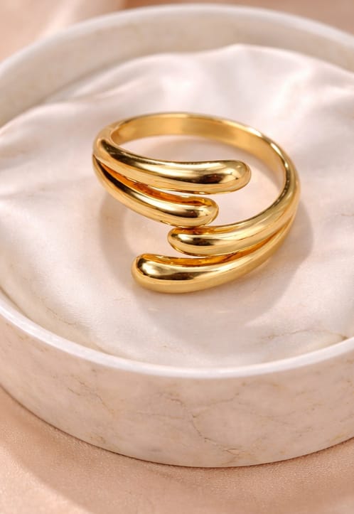 Golden Anti tarnish Wave Trio Ring