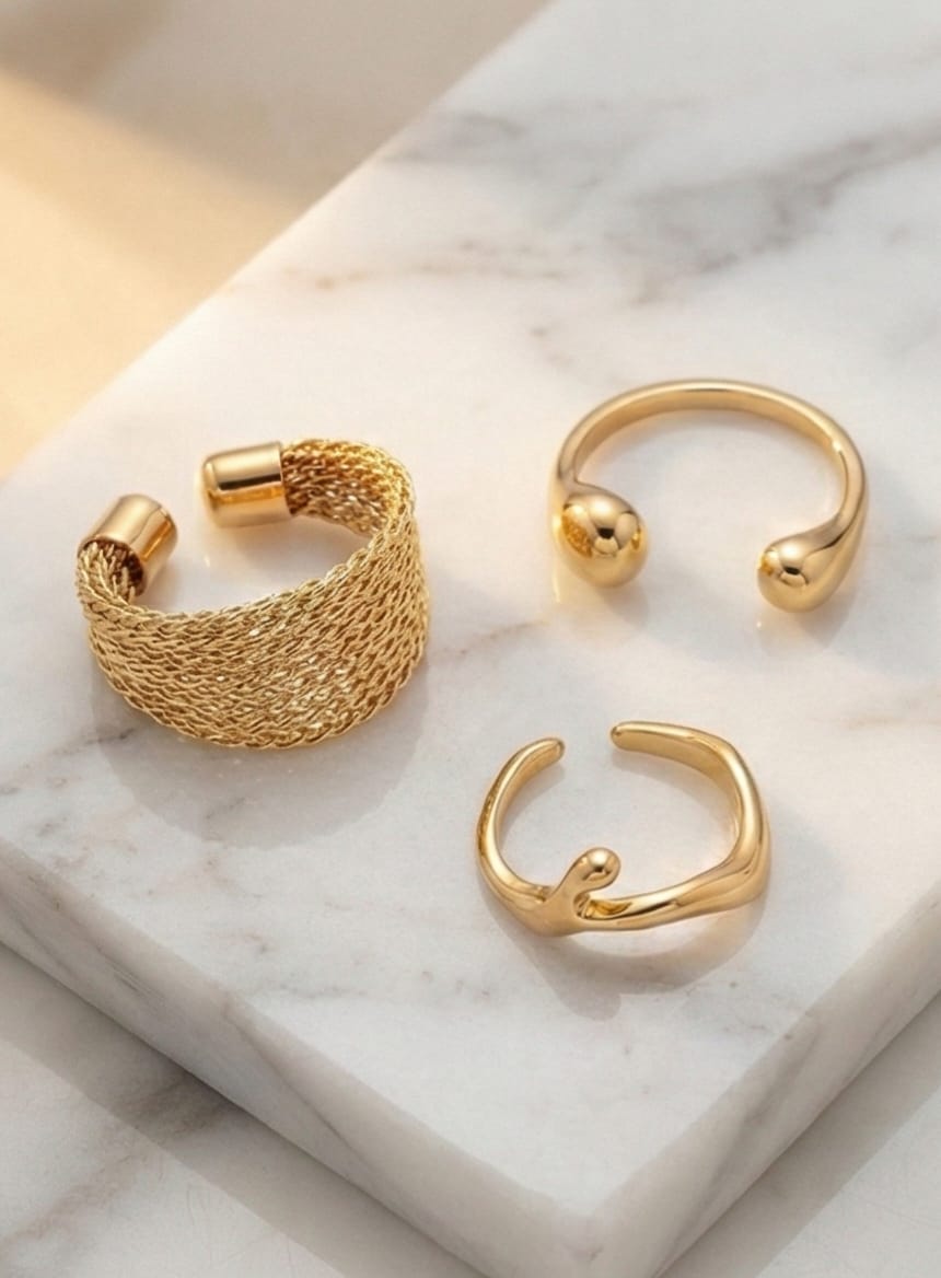 Aura Luxe Anti-Tarnish Gold Ring Set