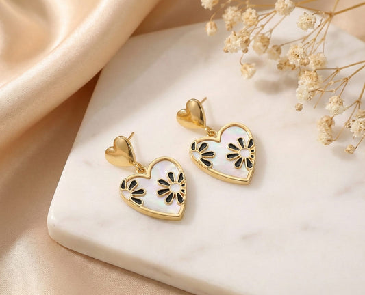 Gold Finish Heart Drop Earrings with Anti-Tarnish Coating