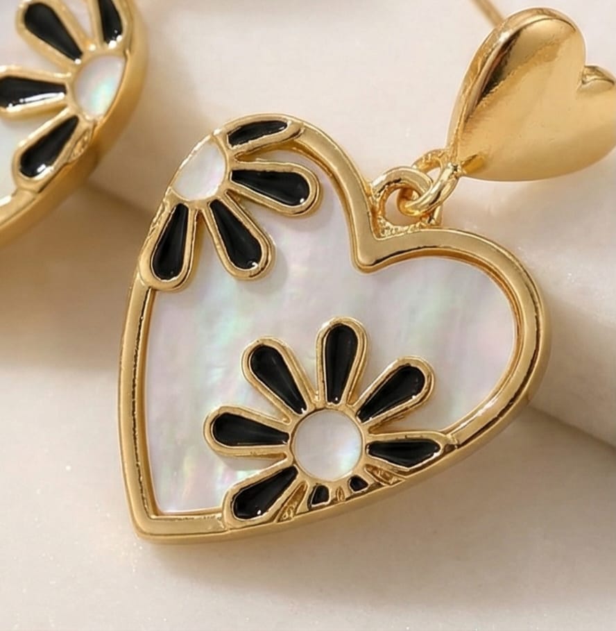 Gold Finish Heart Drop Earrings with Anti-Tarnish Coating