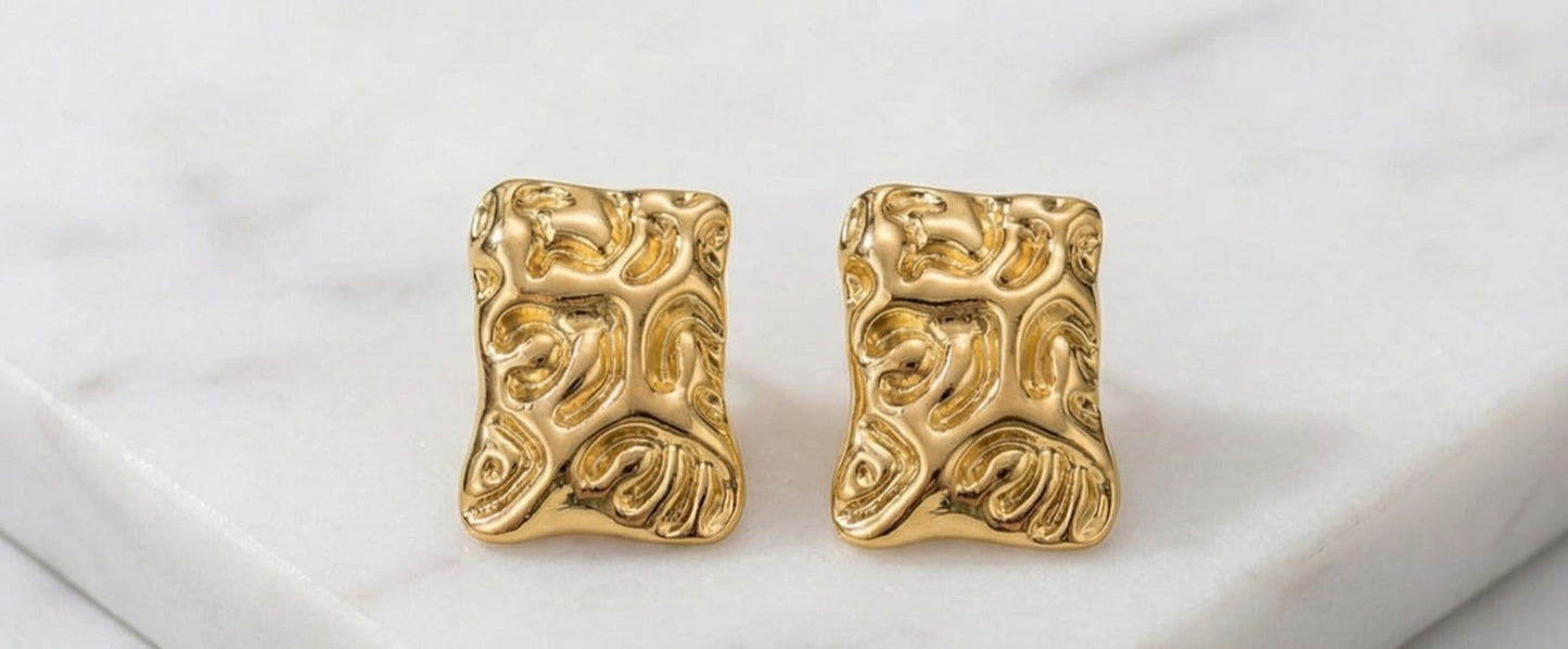 Anti-Tarnish Textured Gold Studs